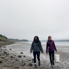 EVE Scholars Aishu Santosh and Caroline Donohew conducting fieldwork in Tomales Bay.